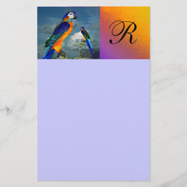 HYPER PARROTS / BLUE ARA  MONOGRAM STATIONERY (Front)