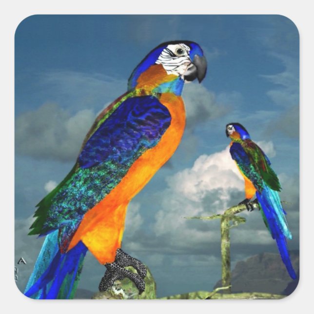 HYPER PARROTS / BLUE ARA SQUARE STICKER (Front)