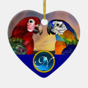 HYPER PARROTS BLUE SAPPHIRE GEM MONOGRAM Love Ceramic Ornament