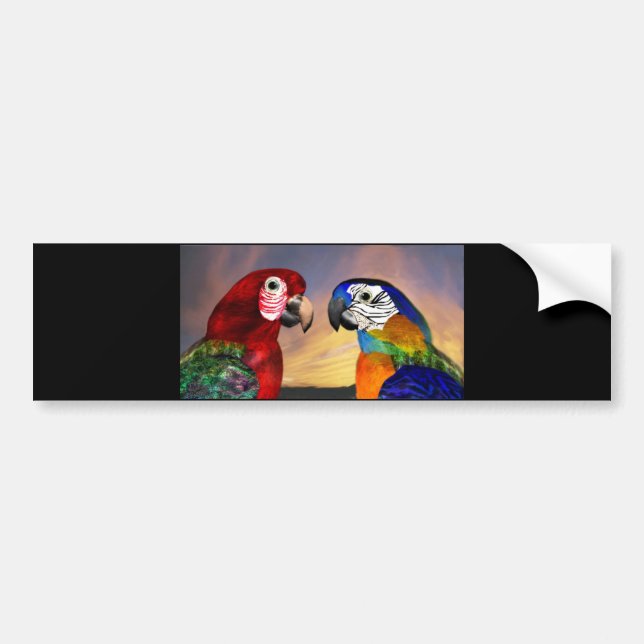HYPER PARROTS /RED AND BLUE ARA BUMPER STICKER (Front)