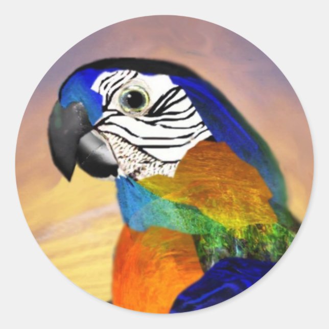 HYPER PARROTS /RED AND BLUE ARA CLASSIC ROUND STICKER (Front)