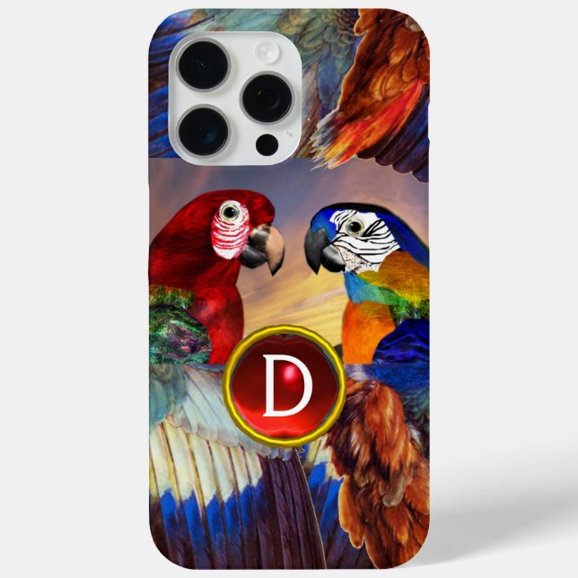 HYPER PARROTS /RED AND BLUE ARA GEMSTONE MONOGRAM Case-Mate iPhone CASE (Back)