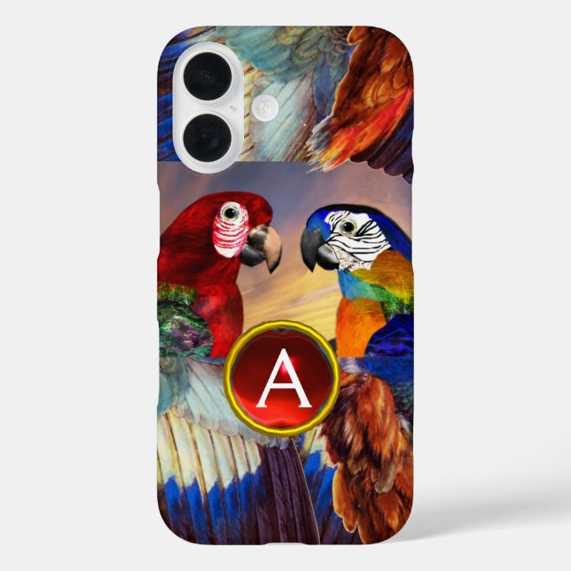 HYPER PARROTS /RED AND BLUE ARA GEMSTONE MONOGRAM Case-Mate iPhone CASE (Back)