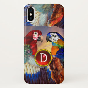 HYPER PARROTS /RED AND BLUE ARA GEMSTONE MONOGRAM iPhone X CASE