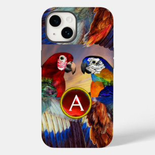 HYPER PARROTS /RED AND BLUE ARA GEMSTONE MONOGRAM iPhone 14 CASE