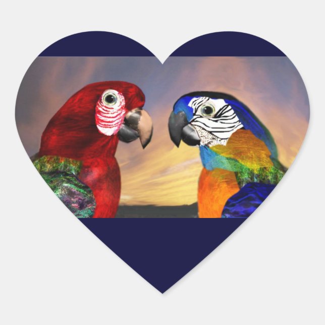HYPER PARROTS / RED AND BLUE ARA  heart Heart Sticker (Front)