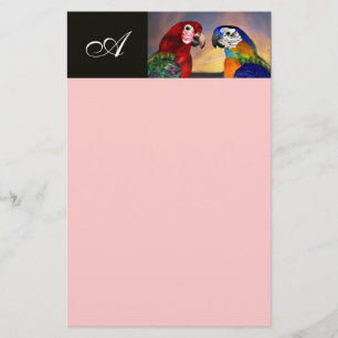 HYPER PARROTS / RED AND BLUE ARA MONOGRAM pink Stationery