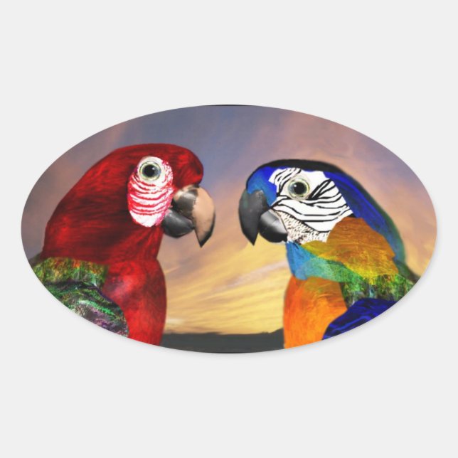 HYPER PARROTS / RED AND BLUE ARA ovale Oval Sticker (Front)