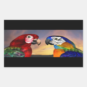HYPER PARROTS / RED AND BLUE ARA RECTANGULAR STICKER