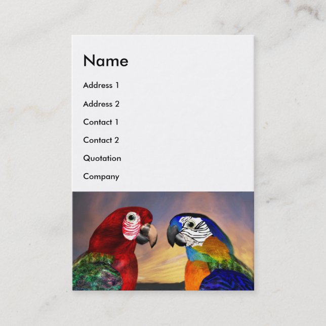 HYPER PARROTS / RED AND BLUE ARA White Business Card (Front)