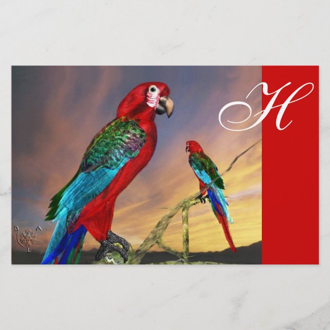 HYPER PARROTS / RED ARA  MONOGRAM STATIONERY (Front)