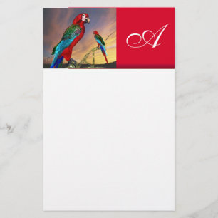 HYPER PARROTS / RED ARA  MONOGRAM ,white Stationery