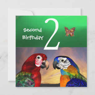 HYPER PARROTS / Second Birthday Party, Jade Green Invitation