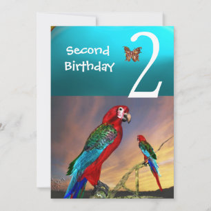 HYPER PARROTS / Second Birthday Party Turquase Invitation
