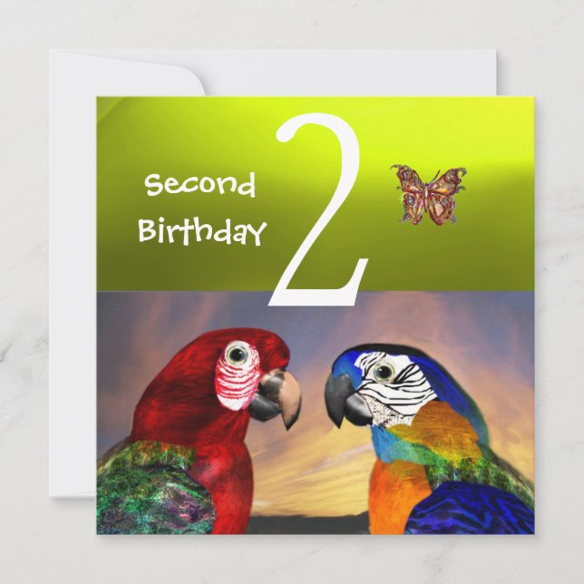 HYPER PARROTS / Second Birthday Party, Yellow Invitation (Front)