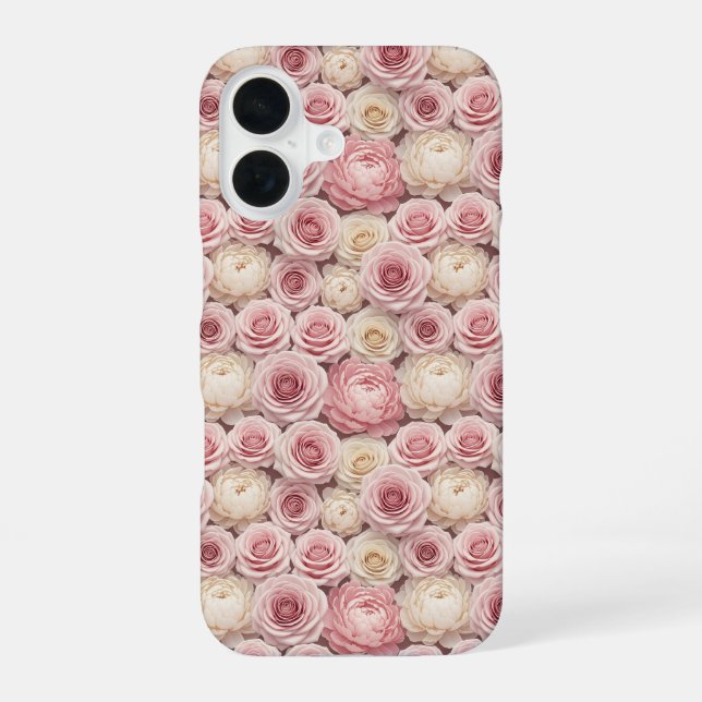 Hyper-Realistic 3D Pastel Rose & Peony iPhone 16 Case (Back)