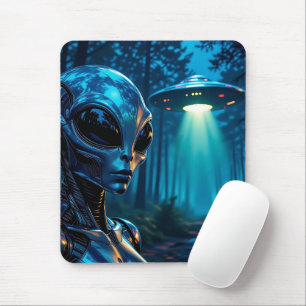 Hyper Realistic Alien and UFO in the Forest Mouse Pad
