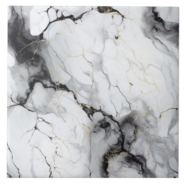 Hyper-Realistic Marble effect with Gold & Black Ceramic Tile (Front)