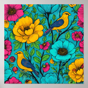 Hyper-Saturated Neon Pop Art Fabric Pattern Poster