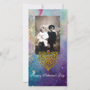 HYPER VALENTINE ,Blue Green Gold Sparkles Holiday Card