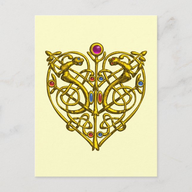 Hyper Valentine / Gold Celtic Heart Holiday Postcard (Front)