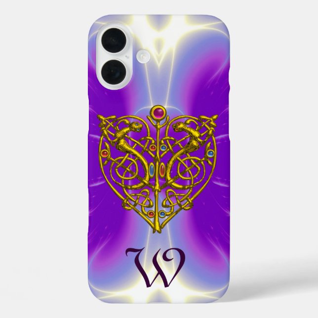 HYPER VALENTINE GOLD CELTIC HEART MONOGRAM Purple Case-Mate iPhone Case (Back)