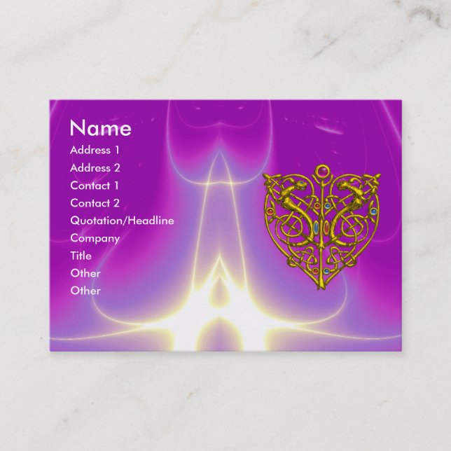 HYPER VALENTINE,GOLD CELTIC HEART Purple Pink Business Card (Front)