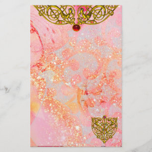 HYPER VALENTINE /GOLD CELTIC HEART Ruby Pink Stationery