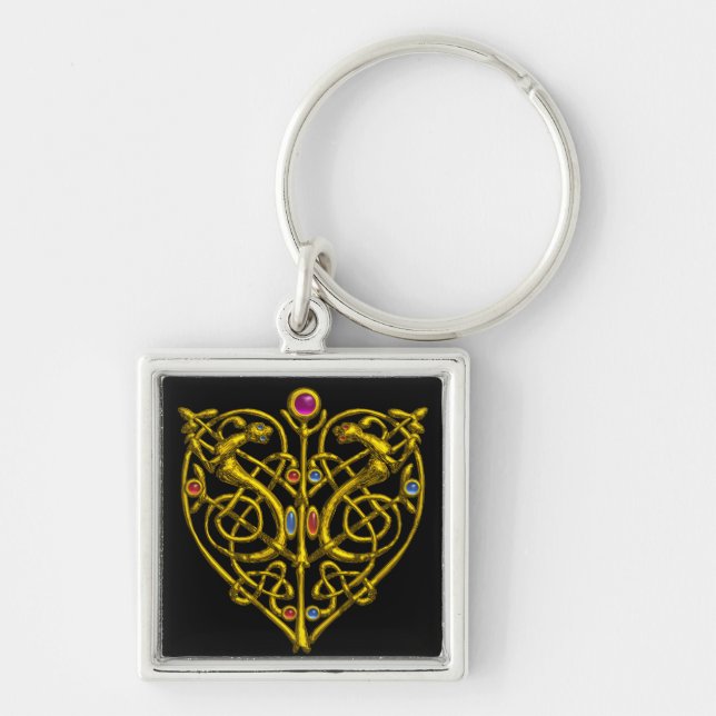 HYPER VALENTINE/ GOLD CELTIC KNOT HEART Black Key Ring (Front)