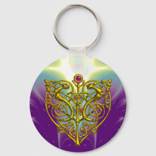 HYPER VALENTINE/ GOLD CELTIC KNOT HEART IN PURPLE KEY RING