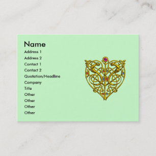 HYPER VALENTINE,GOLD CELTIC KNOT HEART JEWEL Green Business Card