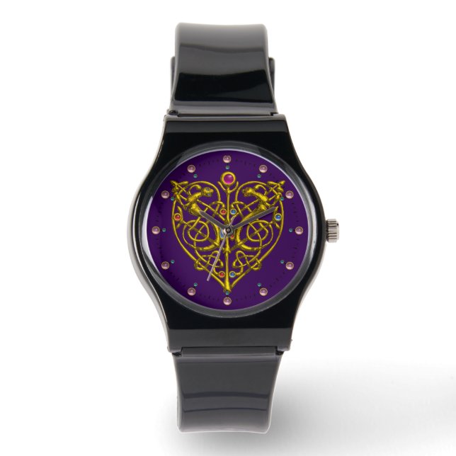 HYPER VALENTINE,GOLD CELTIC KNOT HEART Purple Watch (Front)