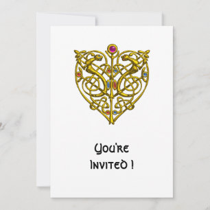 HYPER VALENTINE/ GOLD CELTIC KNOT HEART White Invitation