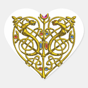 HYPER VALENTINE/ GOLD CELTIC KNOT HEART WITH GEMS STICKER