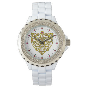 HYPER VALENTINE,GOLD CELTIC KNOTS HEART White Watch
