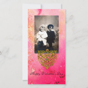 HYPER VALENTINE ,Pink Fuchsia  Gold Sparkles Holiday Card