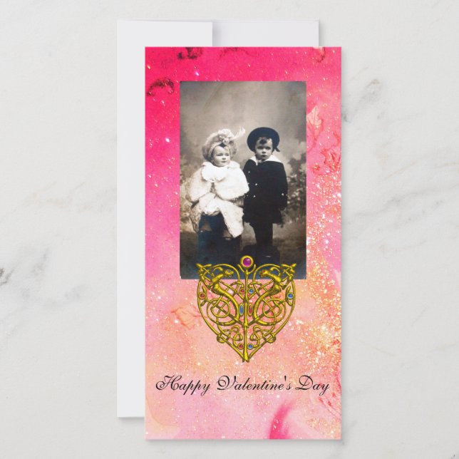 HYPER VALENTINE ,Pink Fuchsia  Gold Sparkles Holiday Card (Front)