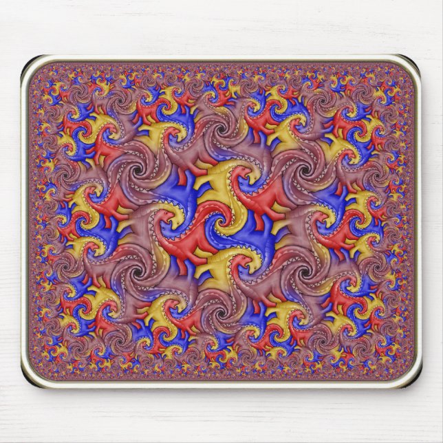 Hyperbolic Dinosaur Tessellation Mouse Pad (Front)