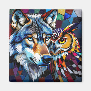 Hyperreaslistic Wolf and Owl Magnet