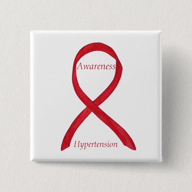 Hypertension (HTN) Awareness Red Ribbon Custom Pin (Front)