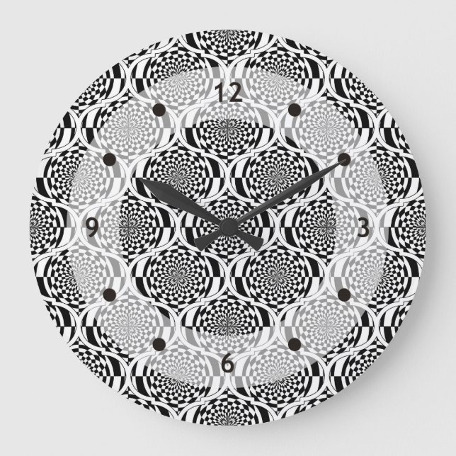 Hypnosis Pattern black white + your ideas Large Clock (Front)