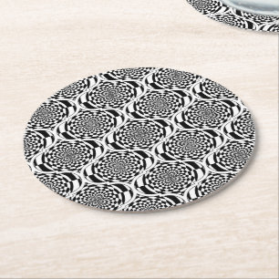 Hypnosis Pattern black white + your ideas Round Paper Coaster