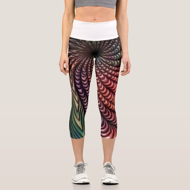 Hypnotic 3D Mandala Vortex Capri Leggings (Front)