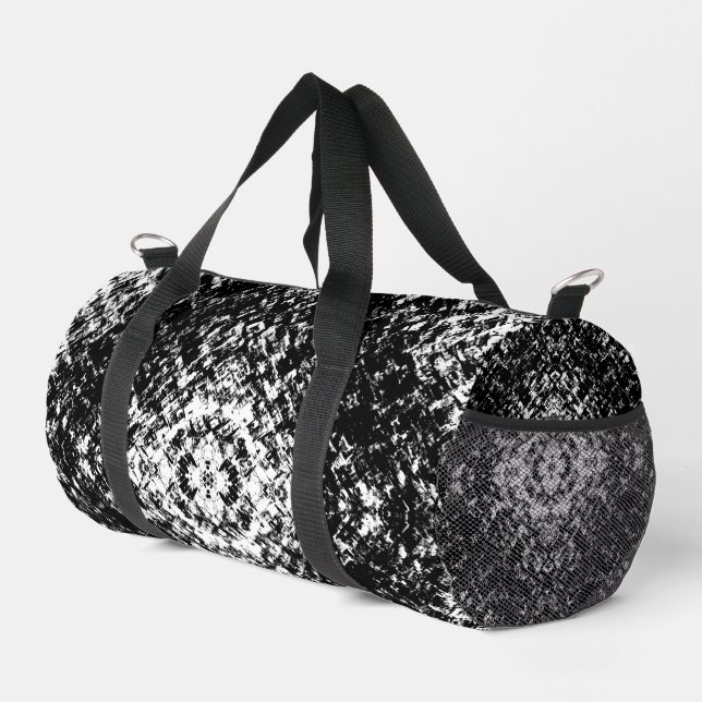 Hypnotic Abstract Black And White Modern Art Duffle Bag (Right Corner)