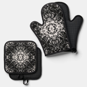 Hypnotic Abstract Black And White Modern Art Oven Mitt & Pot Holder Set