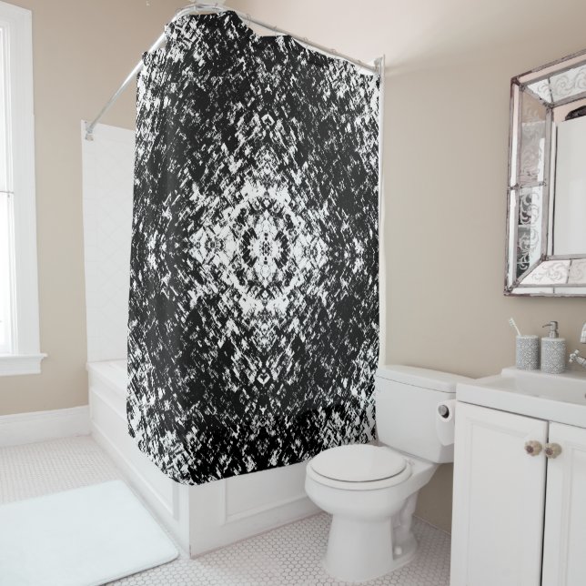Hypnotic Abstract Black And White Modern Art Shower Curtain (In Situ)