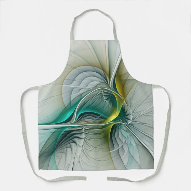 Hypnotic Abstract Golden Turquoise Teal Fractal Apron (Front)