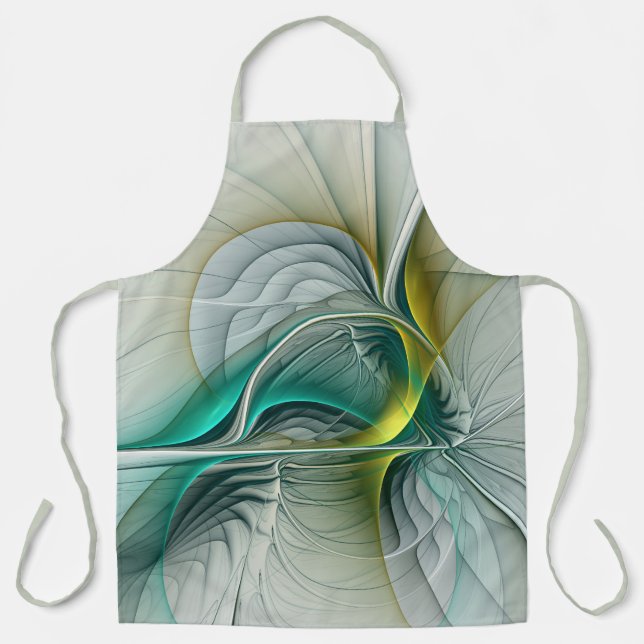Hypnotic Abstract Golden Turquoise Teal Fractal Apron (Front)