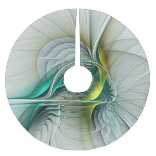 Hypnotic Abstract Golden Turquoise Teal Fractal Brushed Polyester Tree Skirt