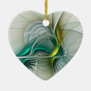 Hypnotic Abstract Golden Turquoise Teal Fractal Ceramic Ornament